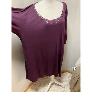 Eileen Fisher Woman 3X Silk Jersey Tunic sequins deep purple knee length